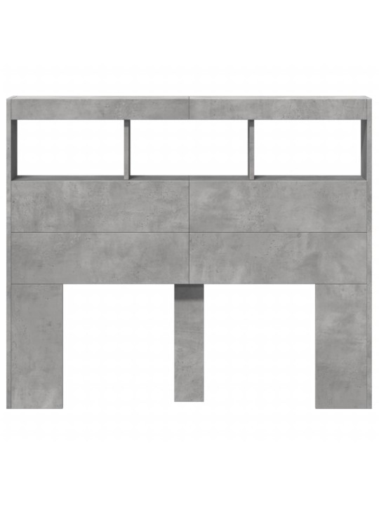 Čelo postele úložný prostor a LED betonově šedé 120x17x102 cm