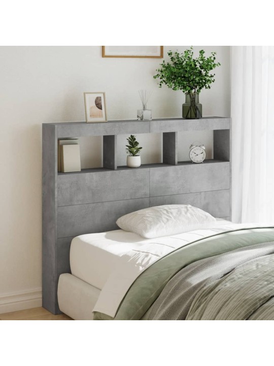 Čelo postele úložný prostor a LED betonově šedé 120x17x102 cm