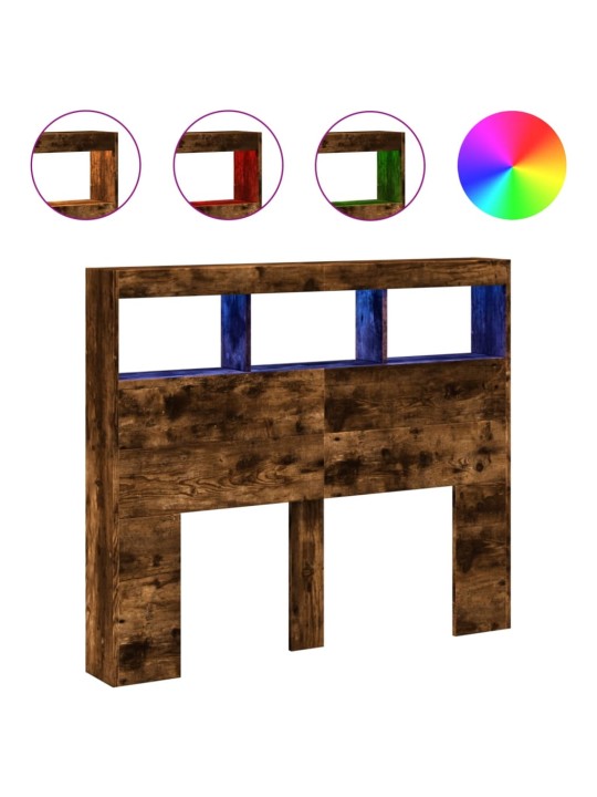Čelo postele s úložným prostorem a led kouřový dub 120x17x102cm
