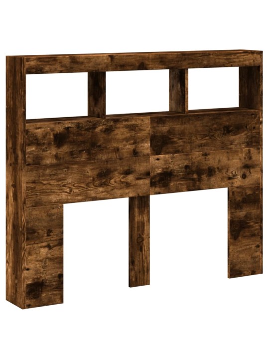 Čelo postele s úložným prostorem a led kouřový dub 120x17x102cm