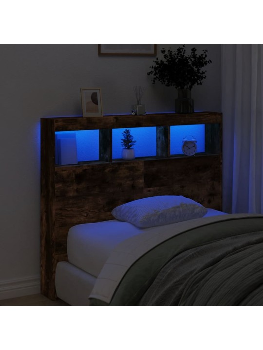 Čelo postele s úložným prostorem a led kouřový dub 120x17x102cm