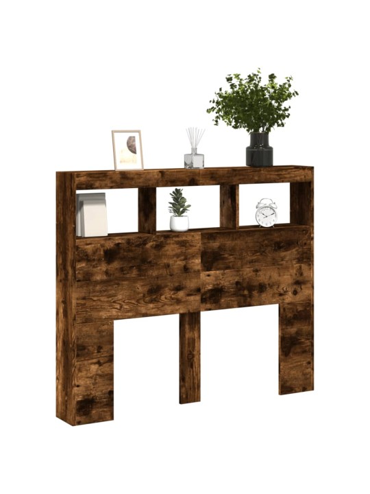 Čelo postele s úložným prostorem a led kouřový dub 120x17x102cm