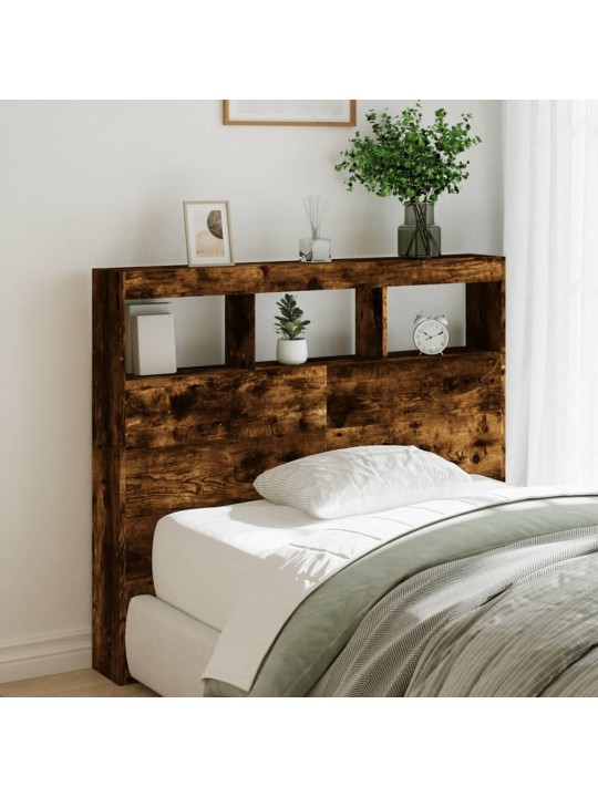 Čelo postele s úložným prostorem a led kouřový dub 120x17x102cm