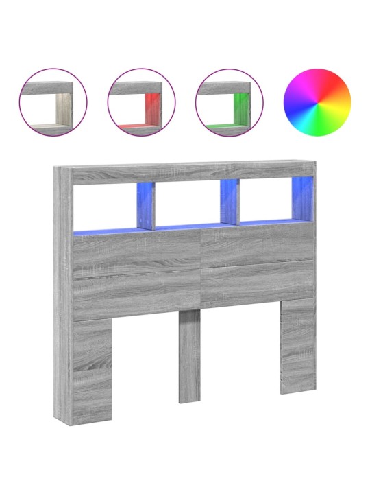 Čelo postele s úložným prostorem a led šedé sonoma 120x17x102cm