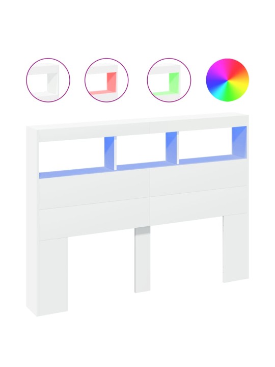 Čelo postele s úložným prostorem a led bílé 140 x 17 x 102 cm