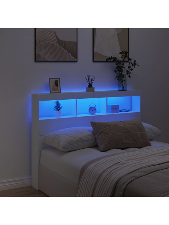 Čelo postele s úložným prostorem a led bílé 140 x 17 x 102 cm