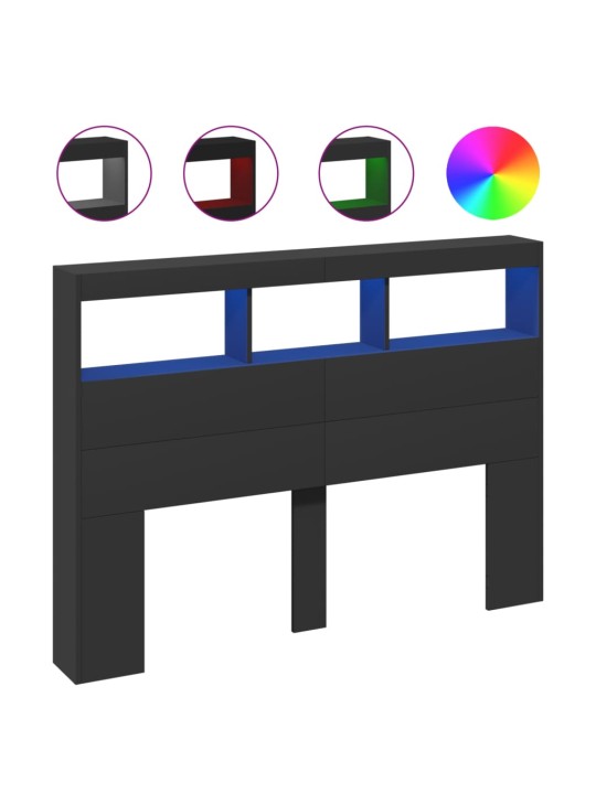 Čelo postele s úložným prostorem a led černé 140 x 17 x 102 cm