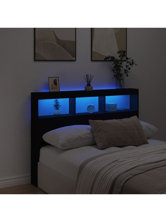 Čelo postele s úložným prostorem a led černé 140 x 17 x 102 cm