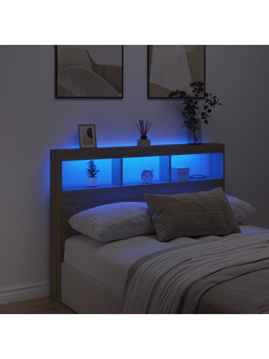 Čelo postele s úložným prostorem a led dub sonoma 140x17x102 cm