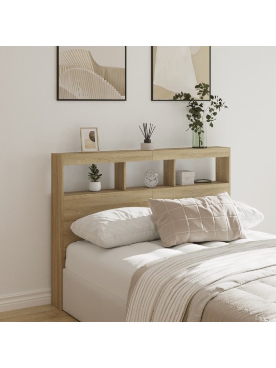 Čelo postele s úložným prostorem a led dub sonoma 140x17x102 cm