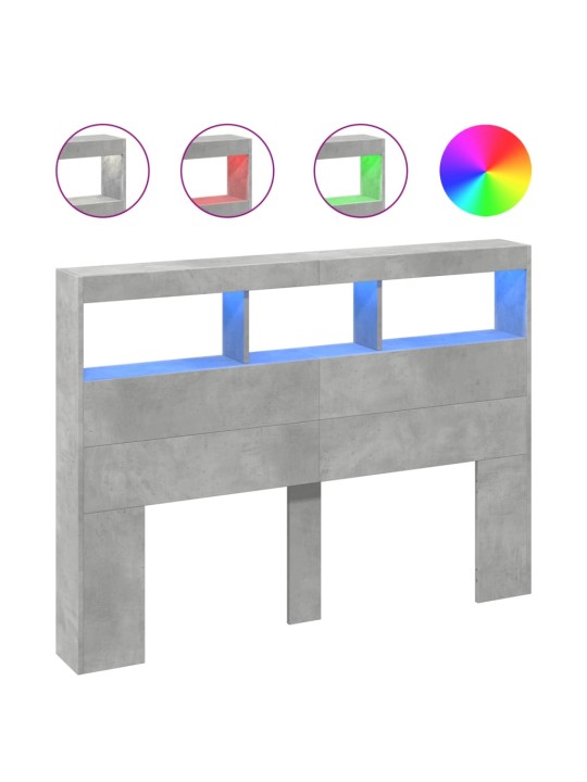 Čelo postele úložný prostor a led betonově šedé 140x17x102 cm