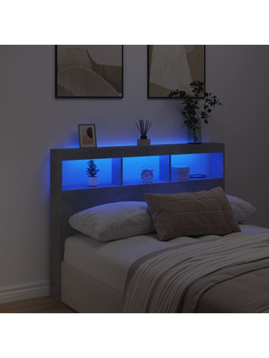 Čelo postele úložný prostor a led betonově šedé 140x17x102 cm