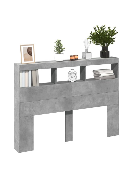 Čelo postele úložný prostor a led betonově šedé 140x17x102 cm