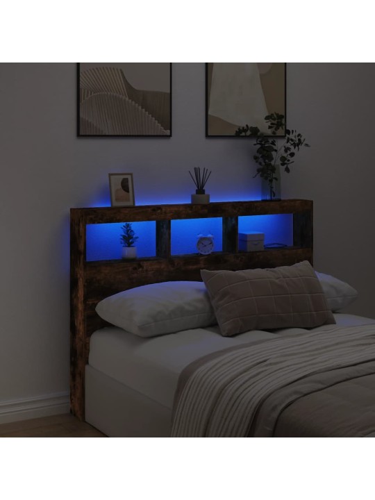 Čelo postele s úložným prostorem a led kouřový dub 140x17x102cm