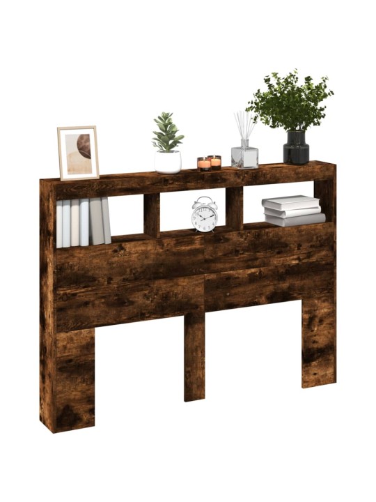 Čelo postele s úložným prostorem a led kouřový dub 140x17x102cm