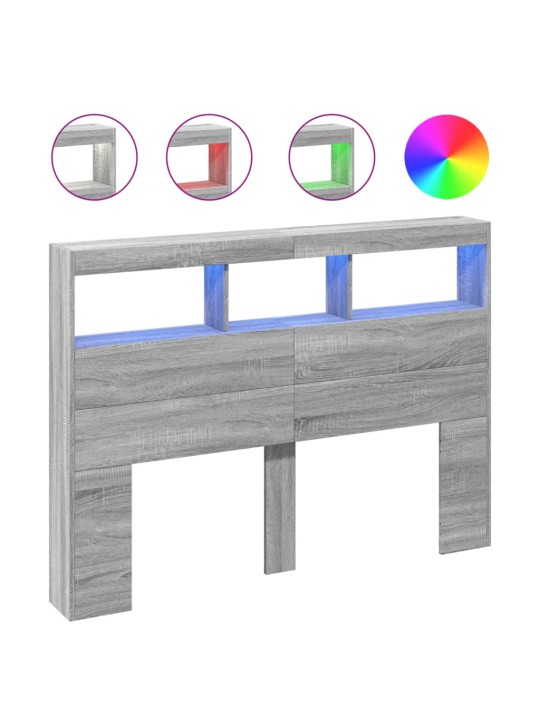 Čelo postele s úložným prostorem a led šedé sonoma 140x17x102cm