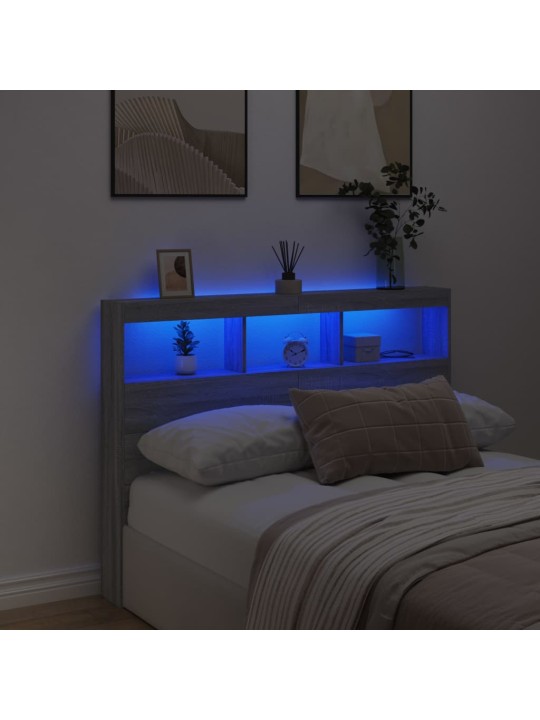 Čelo postele s úložným prostorem a led šedé sonoma 140x17x102cm