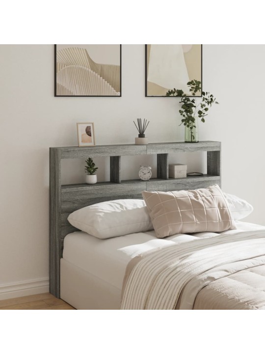Čelo postele s úložným prostorem a led šedé sonoma 140x17x102cm