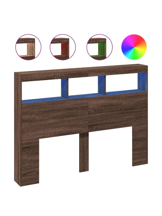 Čelo postele s úložným prostorem a led hnědý dub 140x17x102 cm