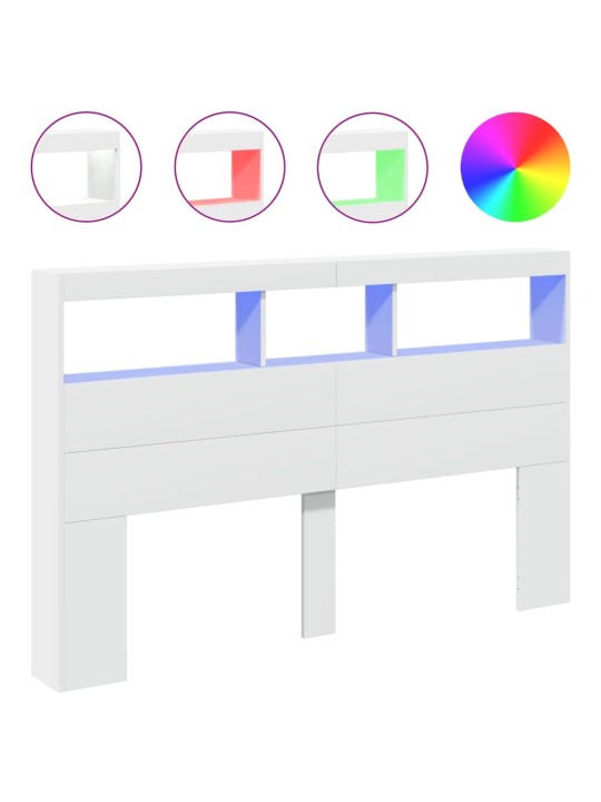Čelo postele s úložným prostorem a led bílé 160 x 17 x 102 cm