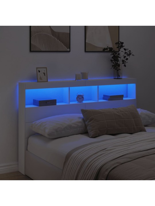 Čelo postele s úložným prostorem a led bílé 160 x 17 x 102 cm