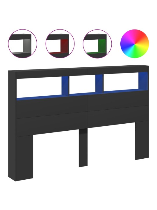 Čelo postele s úložným prostorem a LED černé 160 x 17 x 102 cm