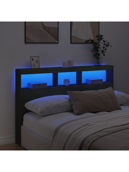 Čelo postele s úložným prostorem a LED černé 160 x 17 x 102 cm