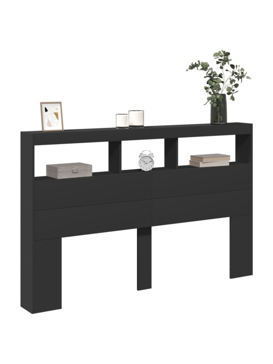 Čelo postele s úložným prostorem a LED černé 160 x 17 x 102 cm