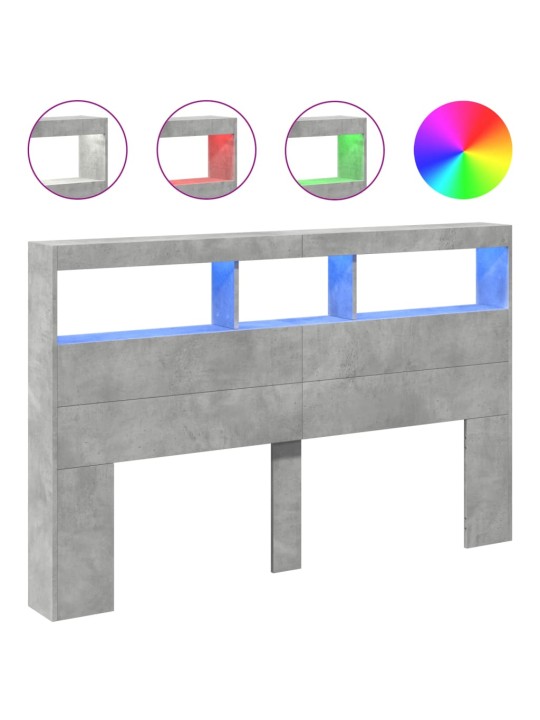 Čelo postele úložný prostor a LED betonově šedé 160x17x102 cm