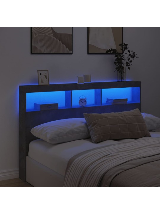 Čelo postele úložný prostor a LED betonově šedé 160x17x102 cm
