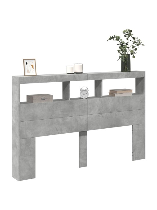 Čelo postele úložný prostor a LED betonově šedé 160x17x102 cm