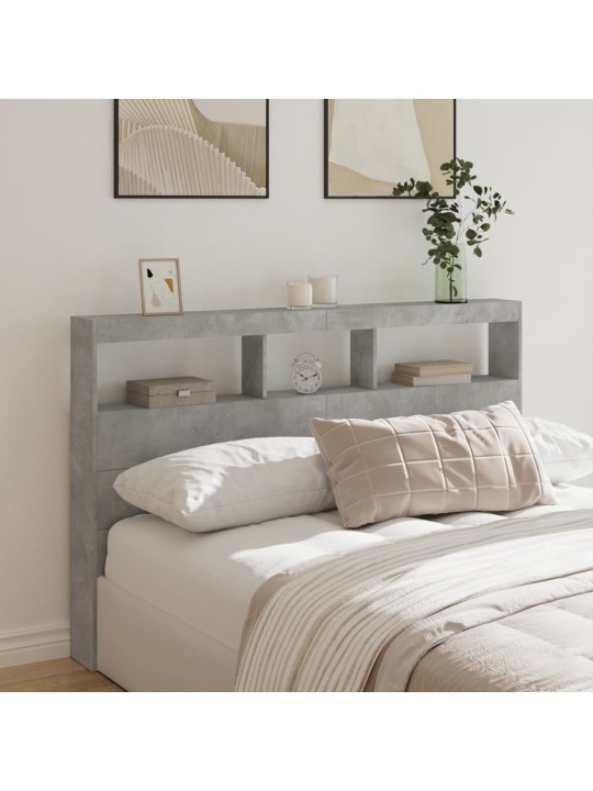 Čelo postele úložný prostor a LED betonově šedé 160x17x102 cm