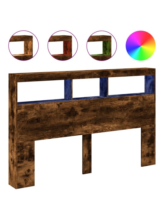 Čelo postele s úložným prostorem a led kouřový dub 160x17x102cm