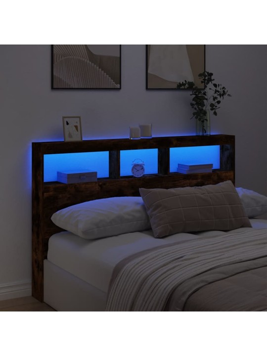 Čelo postele s úložným prostorem a led kouřový dub 160x17x102cm