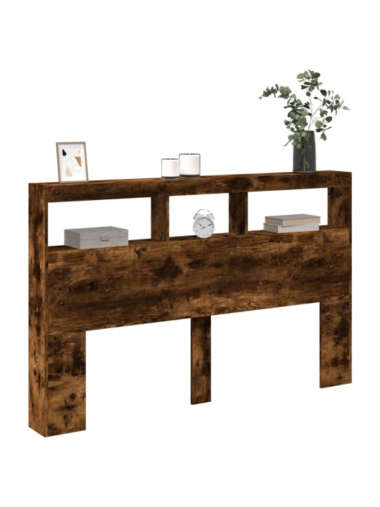 Čelo postele s úložným prostorem a led kouřový dub 160x17x102cm