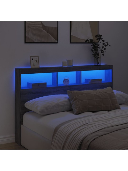 Čelo postele s úložným prostorem a led šedé sonoma 160x17x102cm