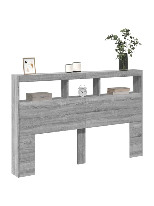 Čelo postele s úložným prostorem a led šedé sonoma 160x17x102cm