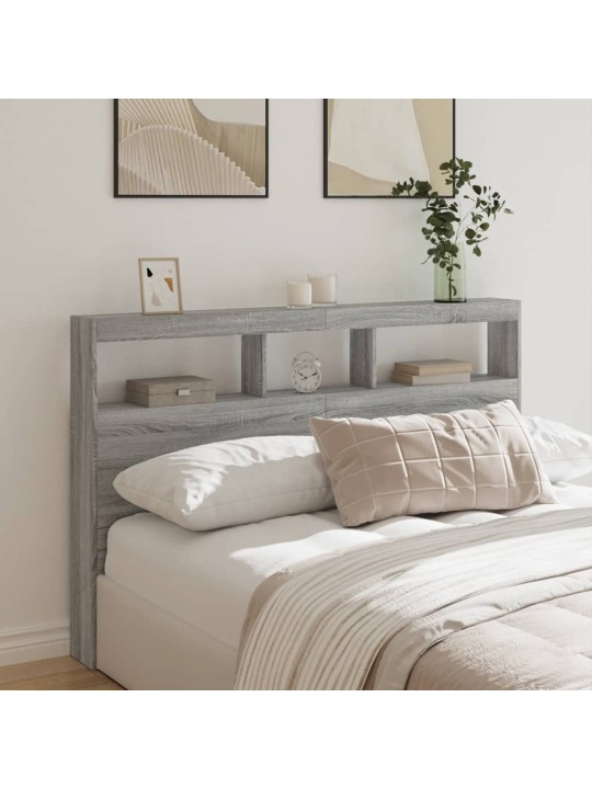 Čelo postele s úložným prostorem a led šedé sonoma 160x17x102cm