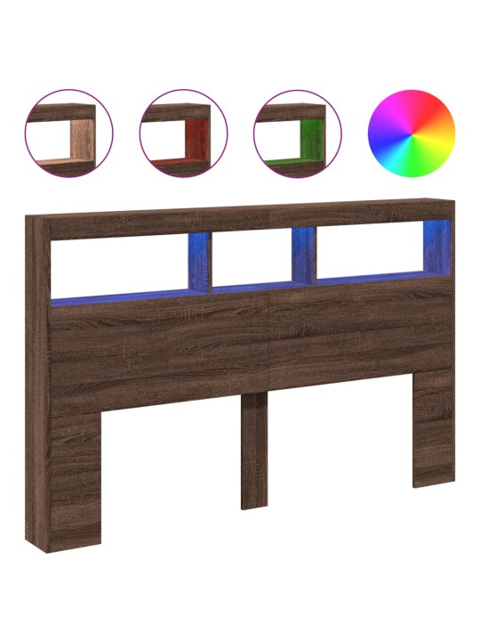 Čelo postele s úložným prostorem a led hnědý dub 160x17x102 cm