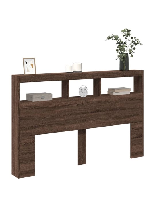 Čelo postele s úložným prostorem a led hnědý dub 160x17x102 cm