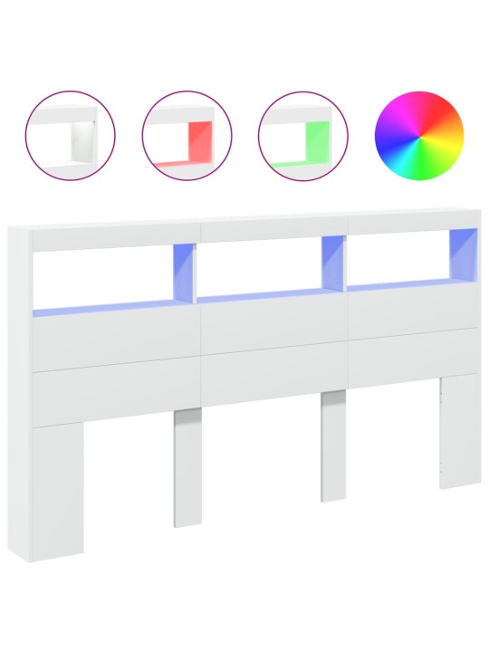 Čelo postele s úložným prostorem a led bílé 180 x 17 x 102 cm