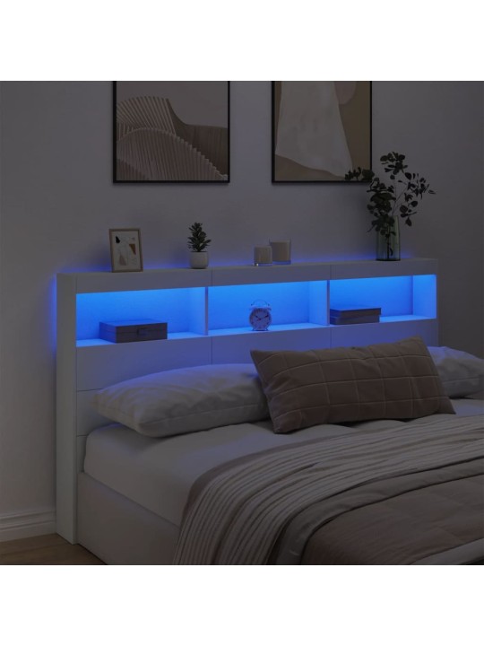 Čelo postele s úložným prostorem a led bílé 180 x 17 x 102 cm