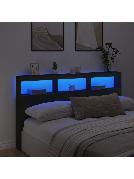 Čelo postele s úložným prostorem a LED černé 180 x 17 x 102 cm