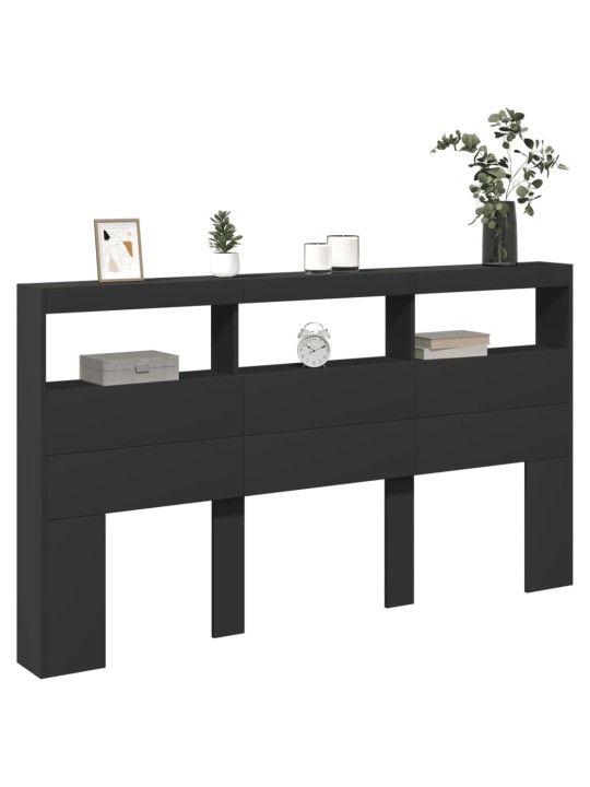 Čelo postele s úložným prostorem a LED černé 180 x 17 x 102 cm