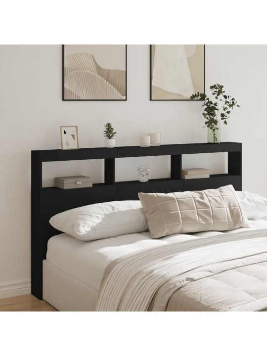 Čelo postele s úložným prostorem a LED černé 180 x 17 x 102 cm