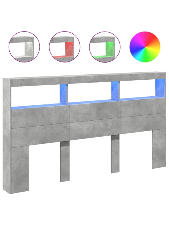 Čelo postele úložný prostor a led betonově šedé 180x17x102 cm