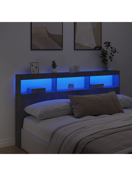 Čelo postele úložný prostor a led betonově šedé 180x17x102 cm