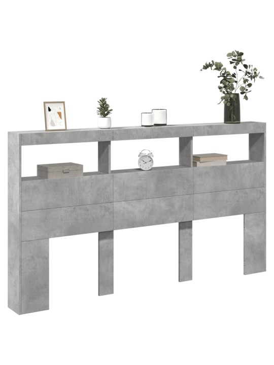 Čelo postele úložný prostor a led betonově šedé 180x17x102 cm