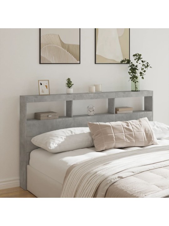 Čelo postele úložný prostor a led betonově šedé 180x17x102 cm