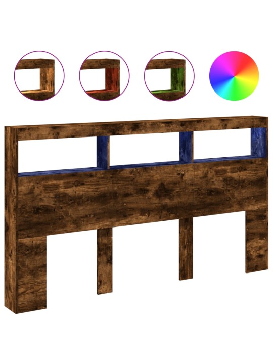 Čelo postele s úložným prostorem a led kouřový dub 180x17x102cm